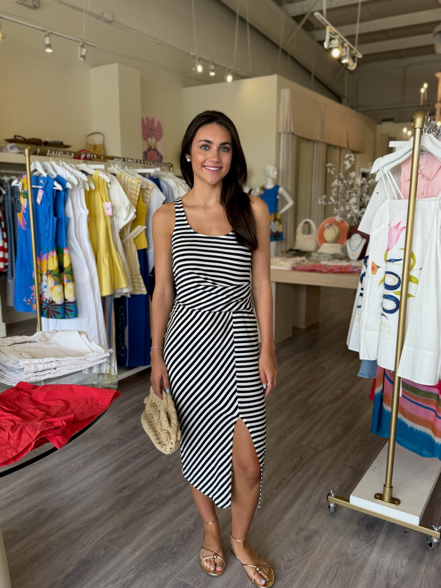 トップス JOHNLOWRENCESULLIVAN 21AW net knit STL2334 Navy/White Stripe Slvlss Knit Midi W/ Wrap Detail – Love