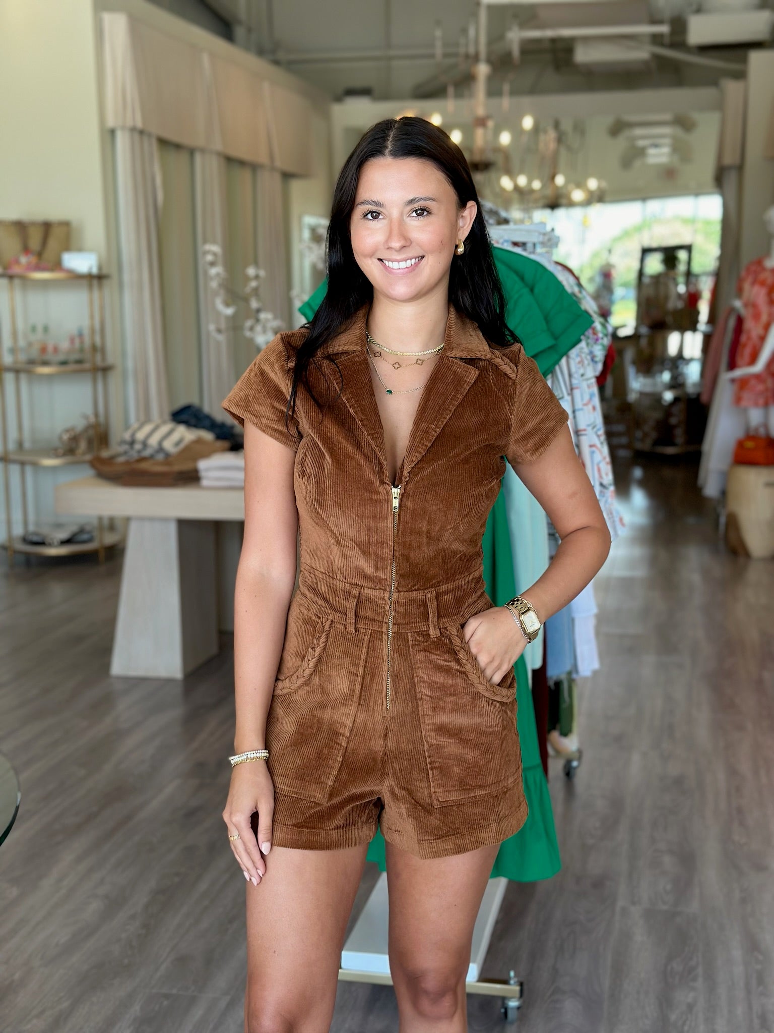 MU9273 Outlaw Romper- Saddle Brown Corduroy – Love Boutique Baton Rouge