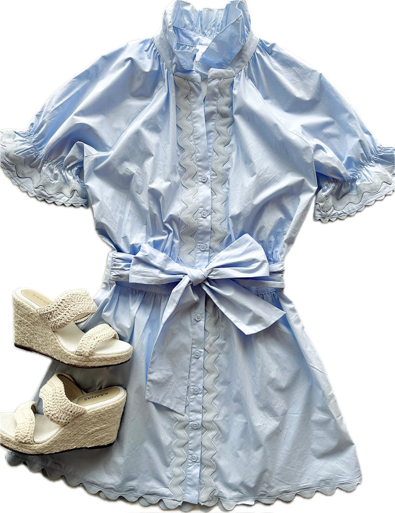 SU175 Baby Blue Tie Waist Dress