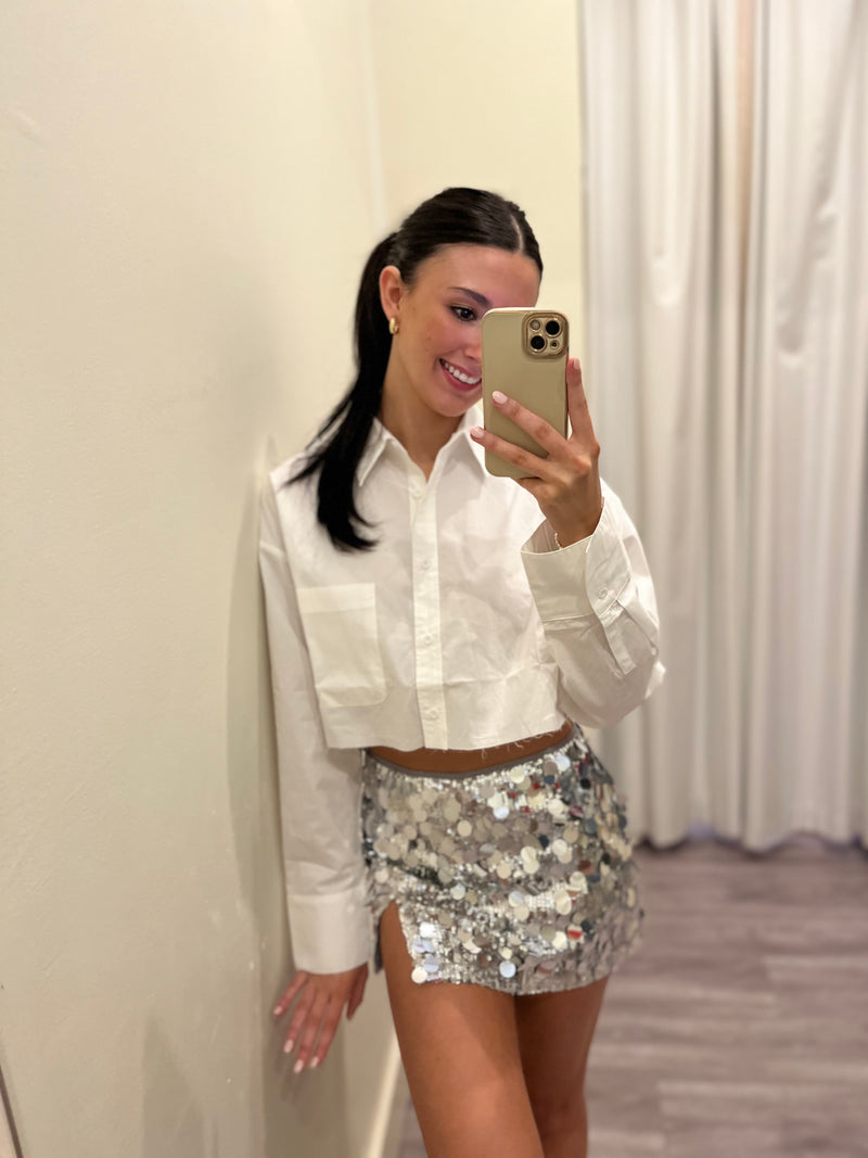 NIA1271 silver sequin mini skirt