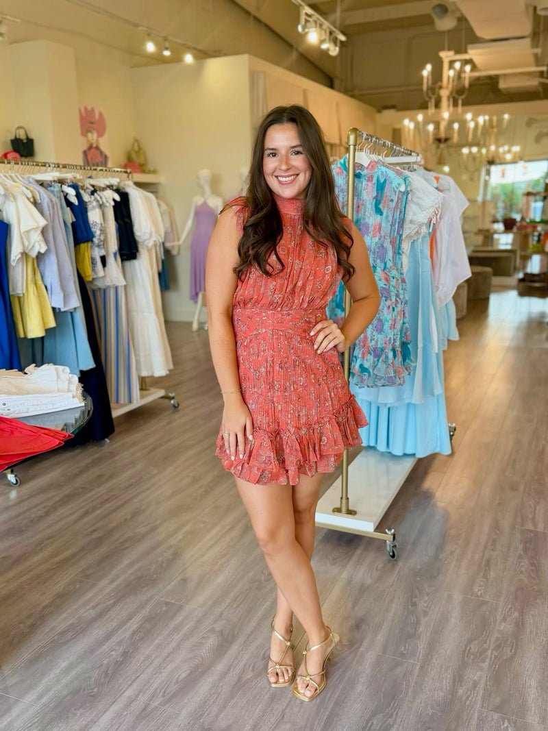 mini dress stores SW Coral Floral Chiffon Slvlss Mini Dress