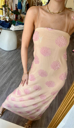MU6129 Spaghetti Strap Sequin Maxi w/ Pink Seashells