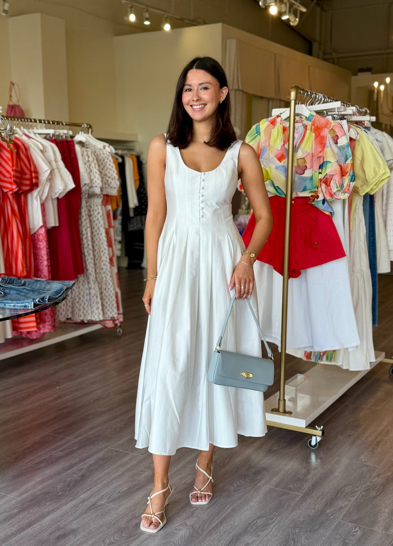 FC719 White Cotton Sateen Midi Dress FC719 White Cotton Sateen Midi Dress