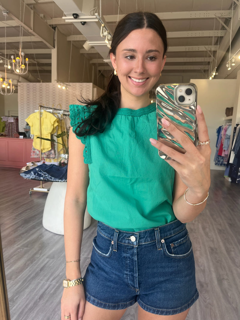 MN6439 Poplin/Crochet Top