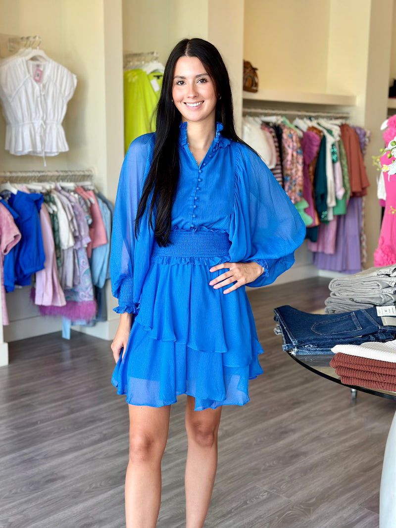 EL2352 Blue long sleeved mini dress