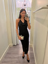 AS2964 Black Cowl Neck Dress w Gold Detail