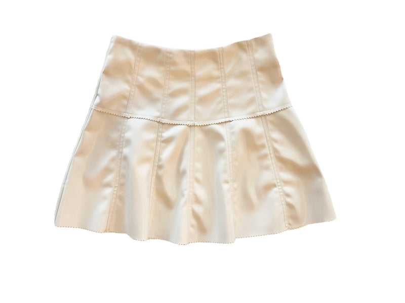 SU2139 Ivory Leather Skirt w/ Zig Zag Trim