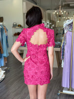 EL42532 Claudia Fuchsia 3D Floral Puff-Slv Mini