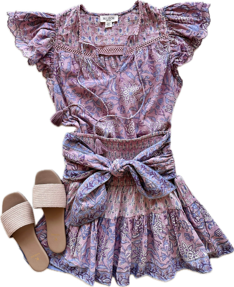 AL0174 Lilac smocked tie skirt