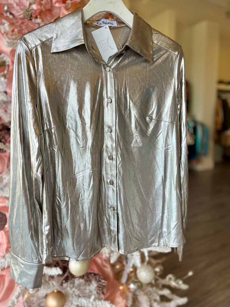 ES3366 silver metallic basic button down shirt