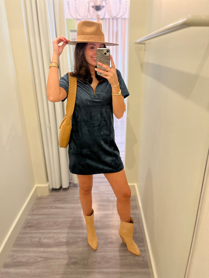 SU4165 Blue Suede Collard Mini Dress