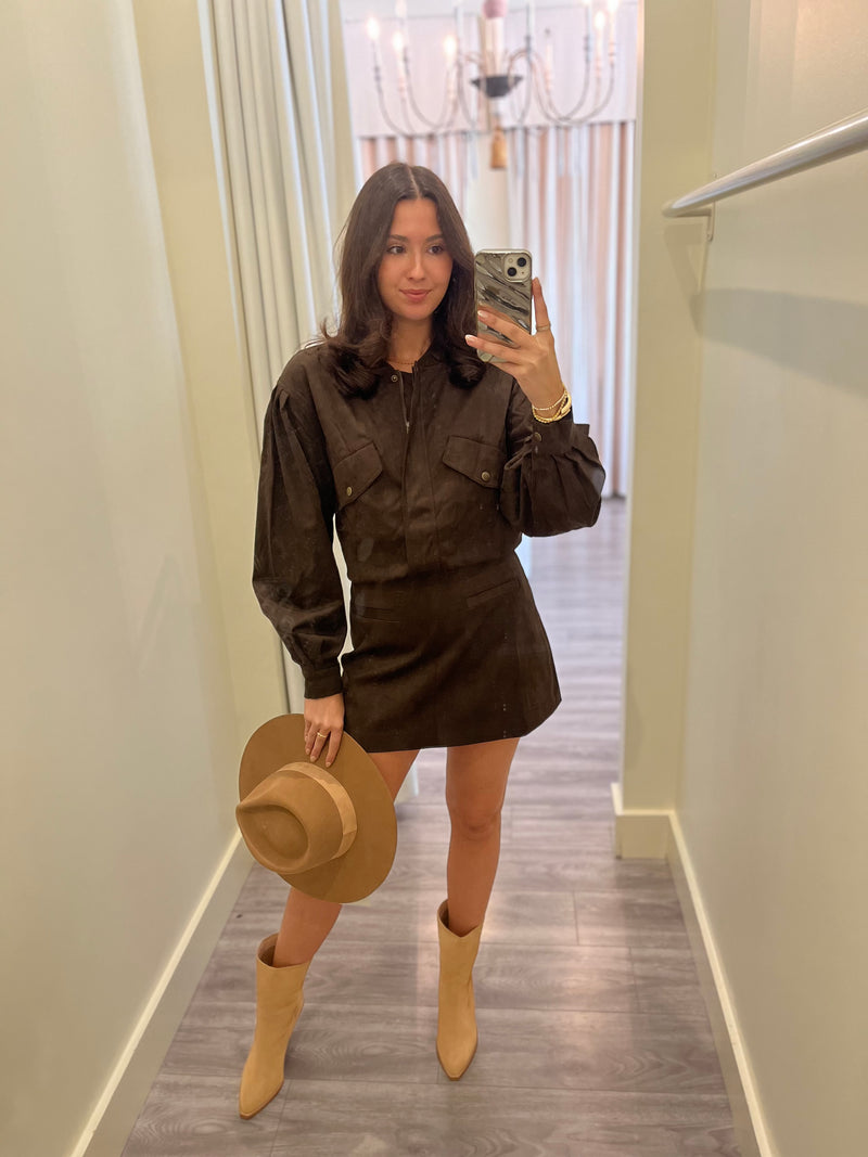 SU2092 Chocolate Brown Suede Mini Skirt