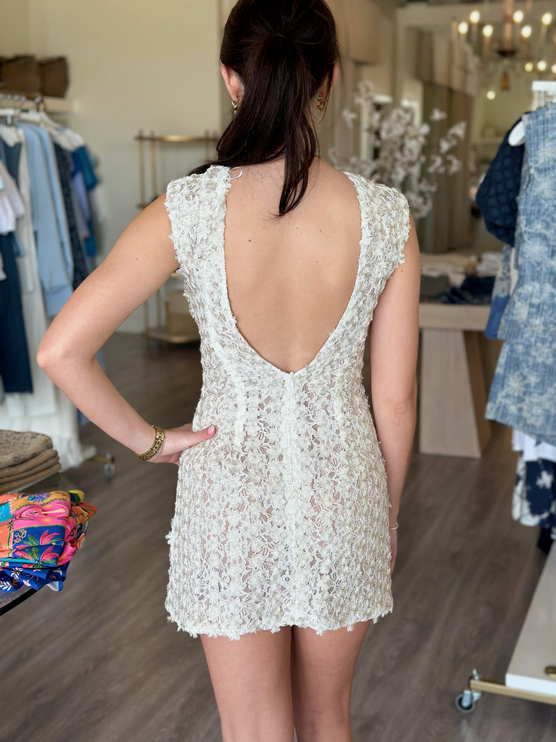 EL2505 Metallic Floral Lace V-back Dress