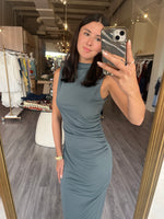BB4699 Cloud Gray High Neck Maxi Dress