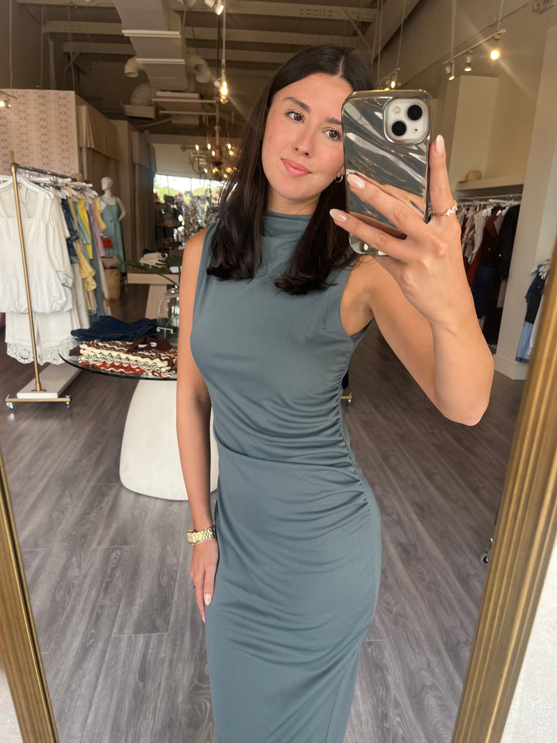 BB4699 Cloud Gray High Neck Maxi Dress