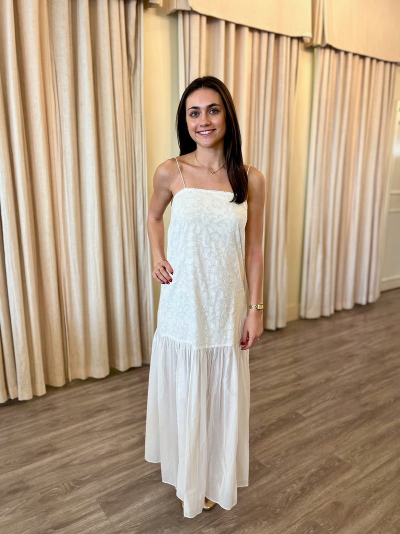 white dress with mesh bottom Sheer Overlay Long Dress