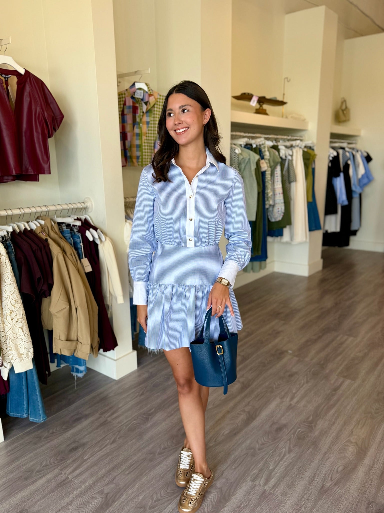 JS71 Blue/White Striped LS Collared Mini Dress – Love Boutique Baton Rouge