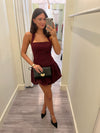 EL323 Wine Bubble Halter Dress