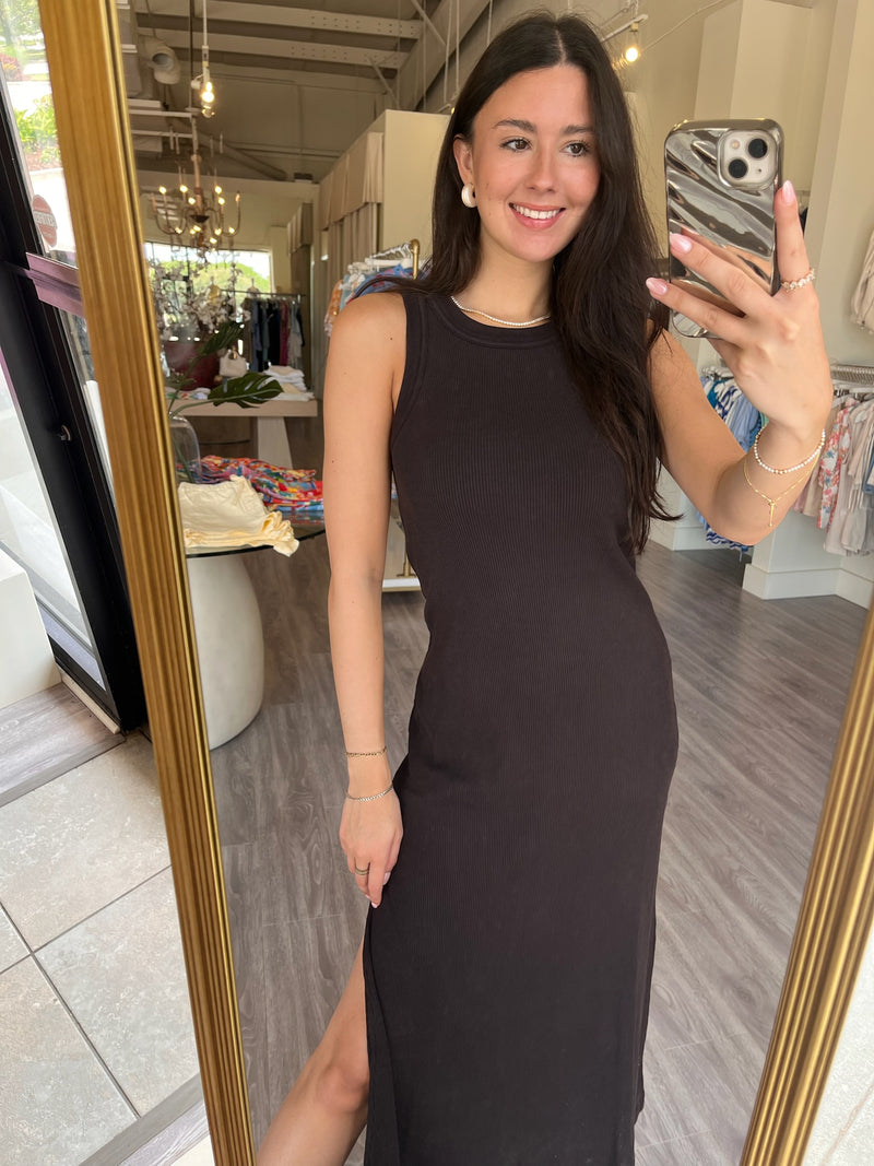 COH9373 Dark Brown Ribbed Tank Dress