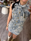 EL2545 Embroidered Denim Vest and Skort Set