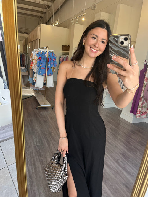 YFB3118 Black Linen Maxi Tube Dress