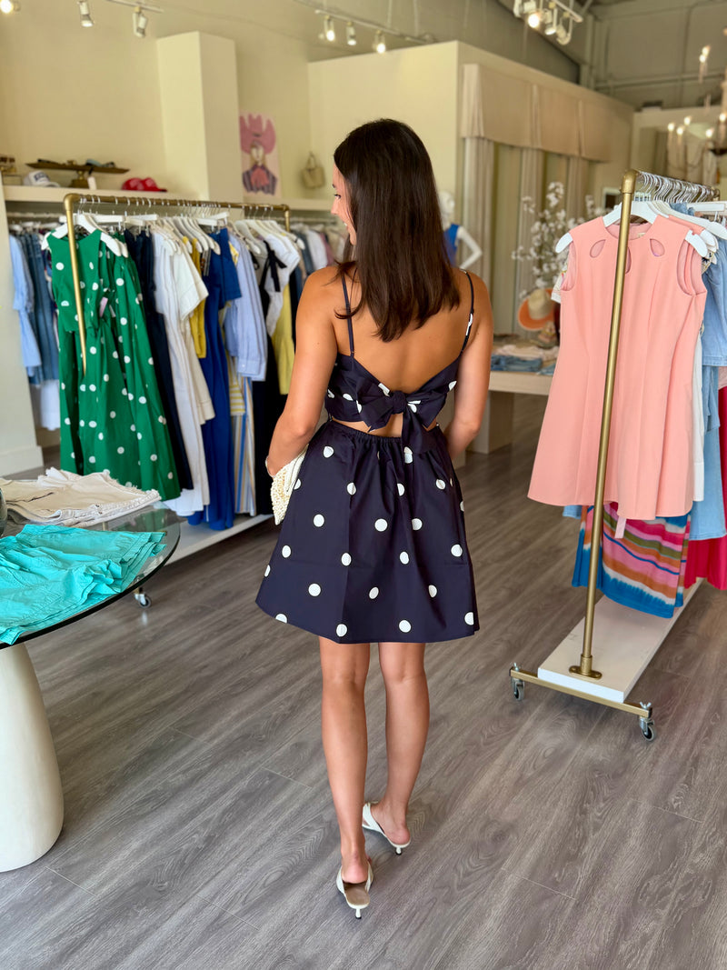 backless polka dot dress Avalia Scarf Mini - White ensuring comfort and confidence throughout the night Elegant Vacation Style Backless Polka