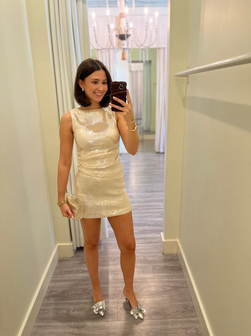 EL324 Champagne Sequin Slvless Top