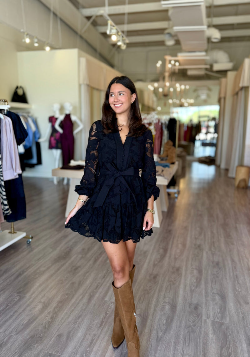 belted mini dress black AL0201 Eyelet – Love Boutique Baton Rouge elevated look Concealed side Big Bow Dress Anne Klein Stretch Flare Color:Dark_Navy