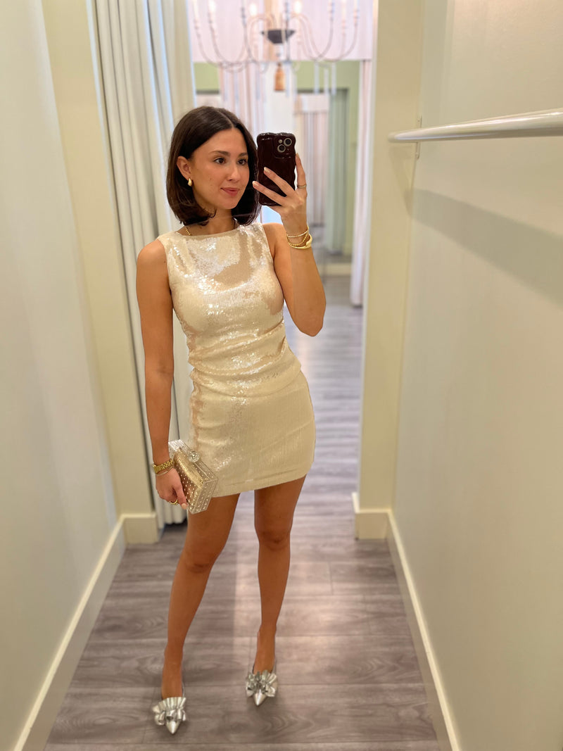 EL325 Champagne Sequin Mini Skirt