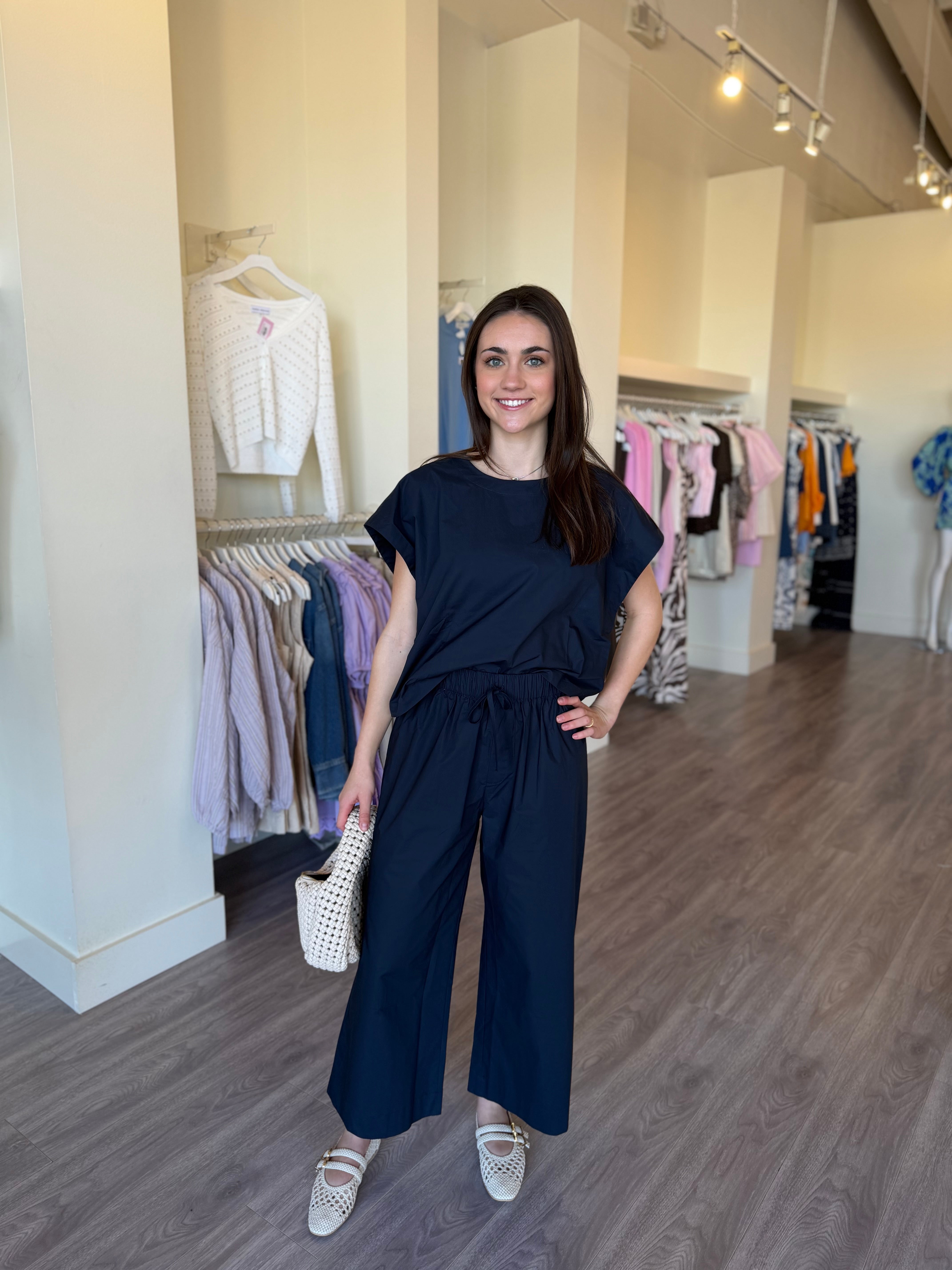 SU087 Navy Boat Neck Top w/ Button Detail – Love Boutique Baton Rouge
