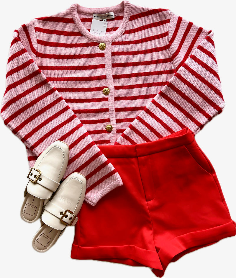 AA1266 red & pink striped sweater cardigan