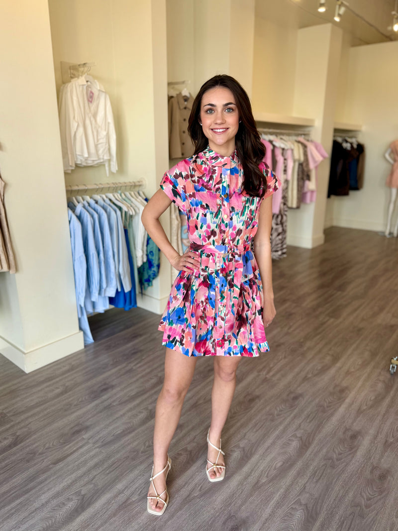 multi colored mini dress KG3408 Floral Multi Color Belted Mini Dress – Love Boutique Baton Rouge