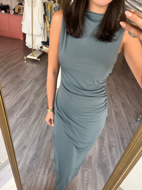 BB4699 Cloud Gray High Neck Maxi Dress