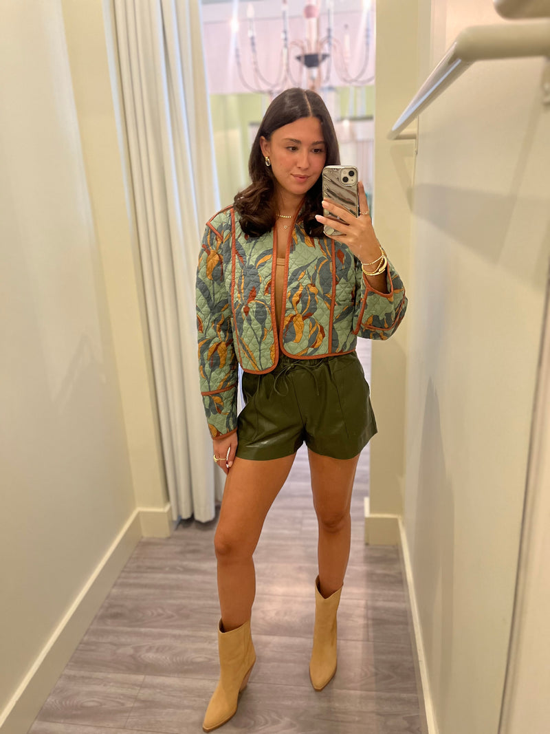 MN4685 Dark Green Leather Shorts