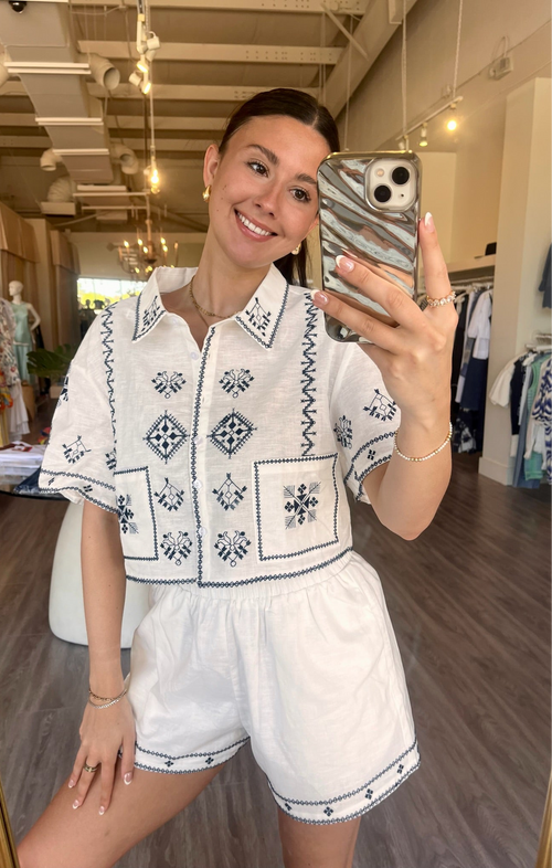 MA8018 Embroidered Half Zip Top and Short Set