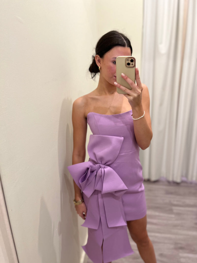 EL2417 Purple strapless bow mini dress