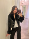 FC5zkz Black Faux Leather Jacket w/ Fur Trim