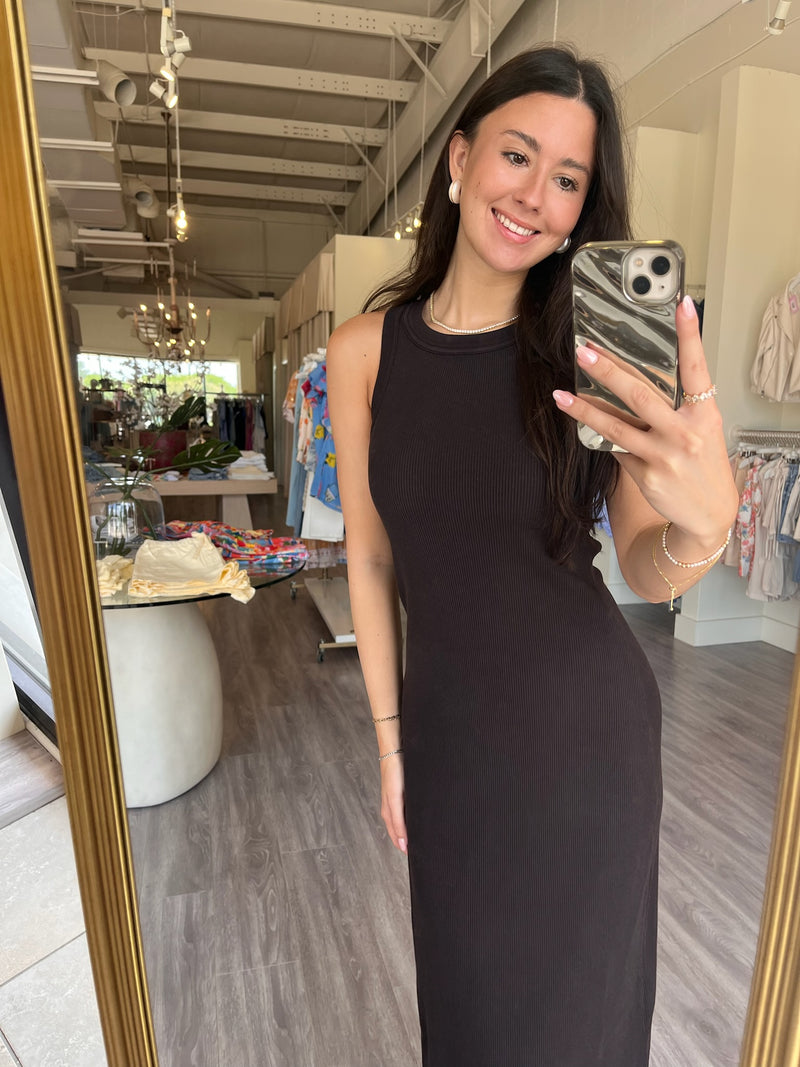 COH9373 Dark Brown Ribbed Tank Dress