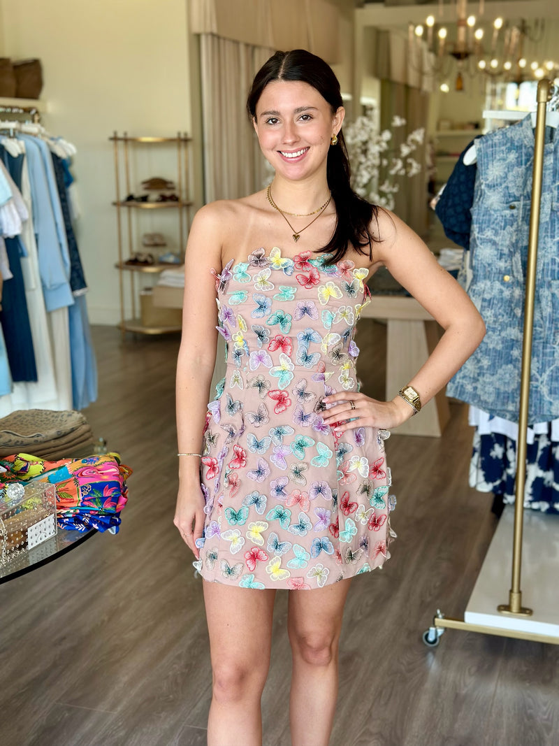 EL2502 Strapless Multicolor 3D Butterfly Dress