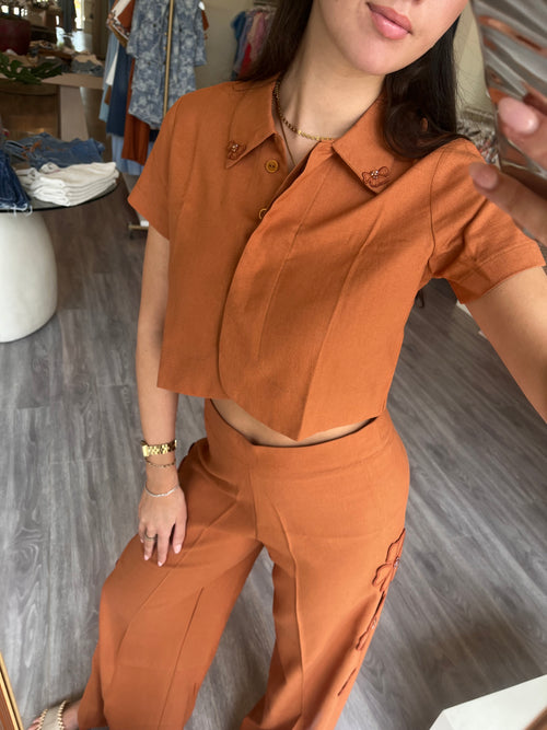 KA2345 Caramel Floral Embroidered Pants