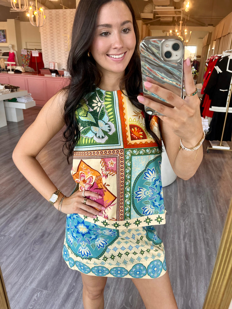 ACS24 Yellow Mini Skirt w/ Blue&Green Detail
