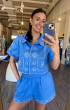 MA8018 Embroidered Half Zip Top and Short Set
