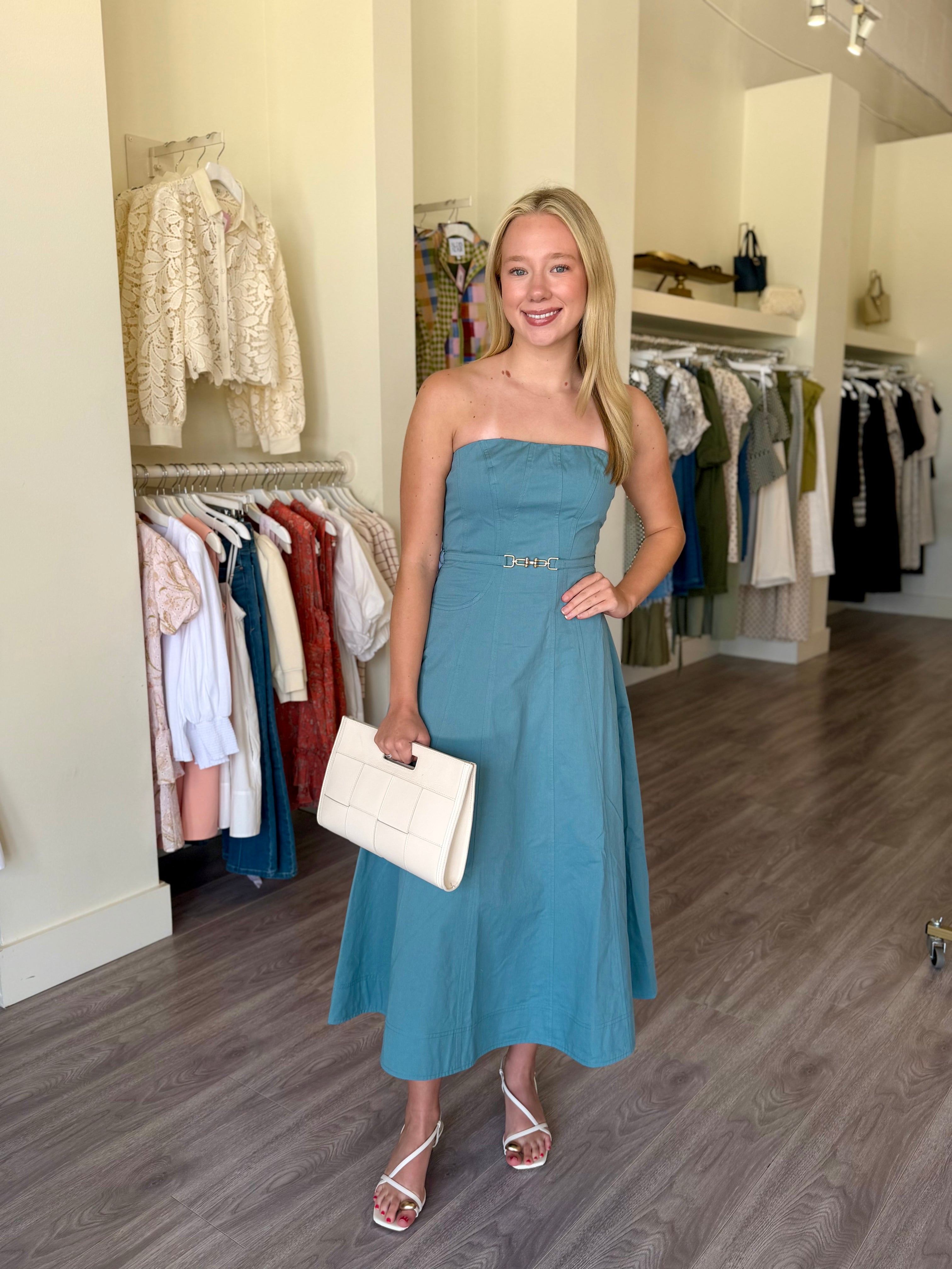 blue dress boutique Nora Cinch Waist Item Descriptions Wendy Blue Maxi Dress -