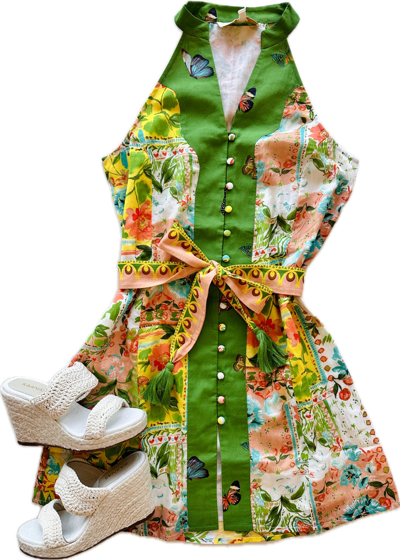 AC Sleeveless Mixed Floral/Butterfly Dress