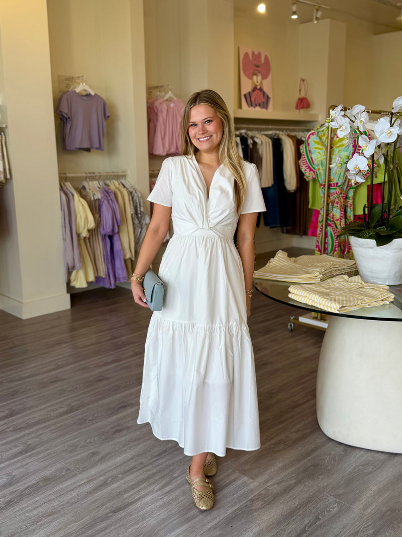 SU4272 White Short Slv Maxi Dress w/ Tie Front – Love Boutique Baton Rouge