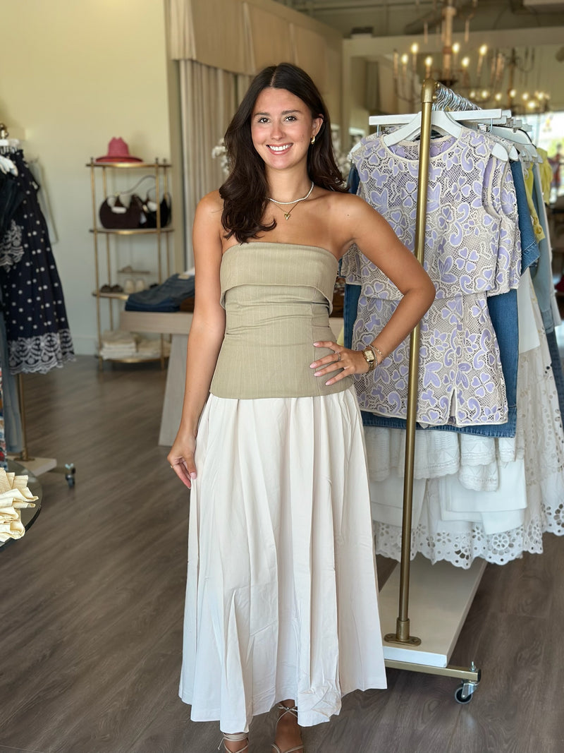EN9031 Strapless Mixed Media Midi Dress