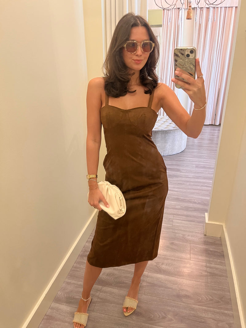 KG1036 Chocolate Brown Suede Midi Dress