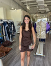 AS2991 Brown Satin Mini Dress