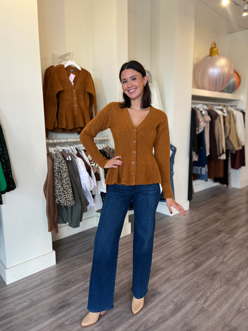 BB6941 Burnt Orange Flare Cardigan