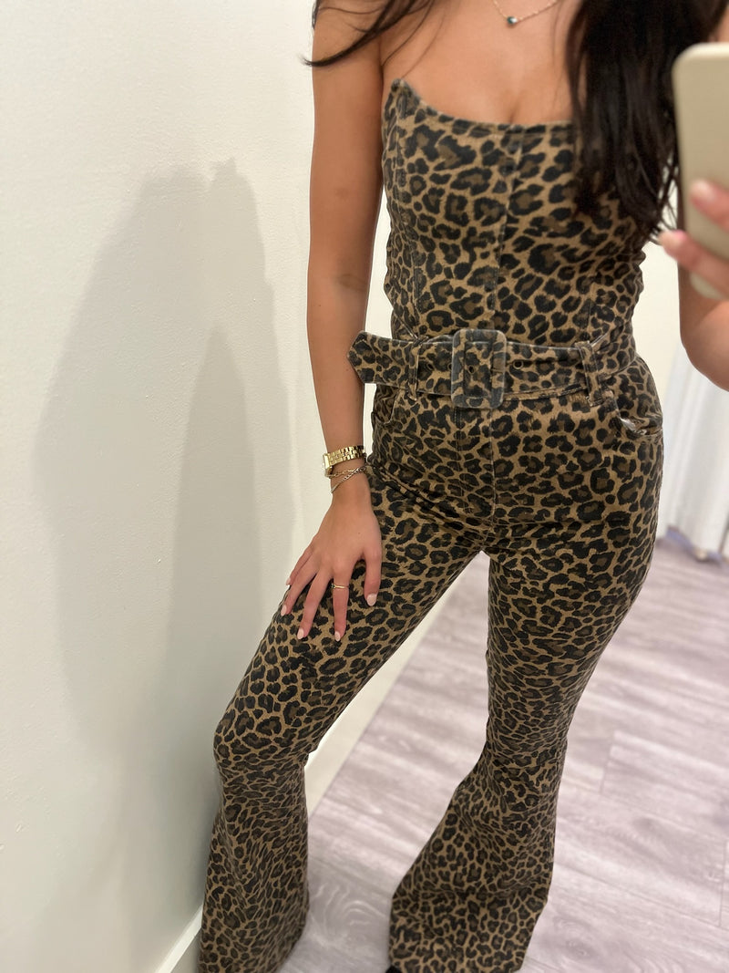 MU780 latte denim leopard santa fe jumpsuit
